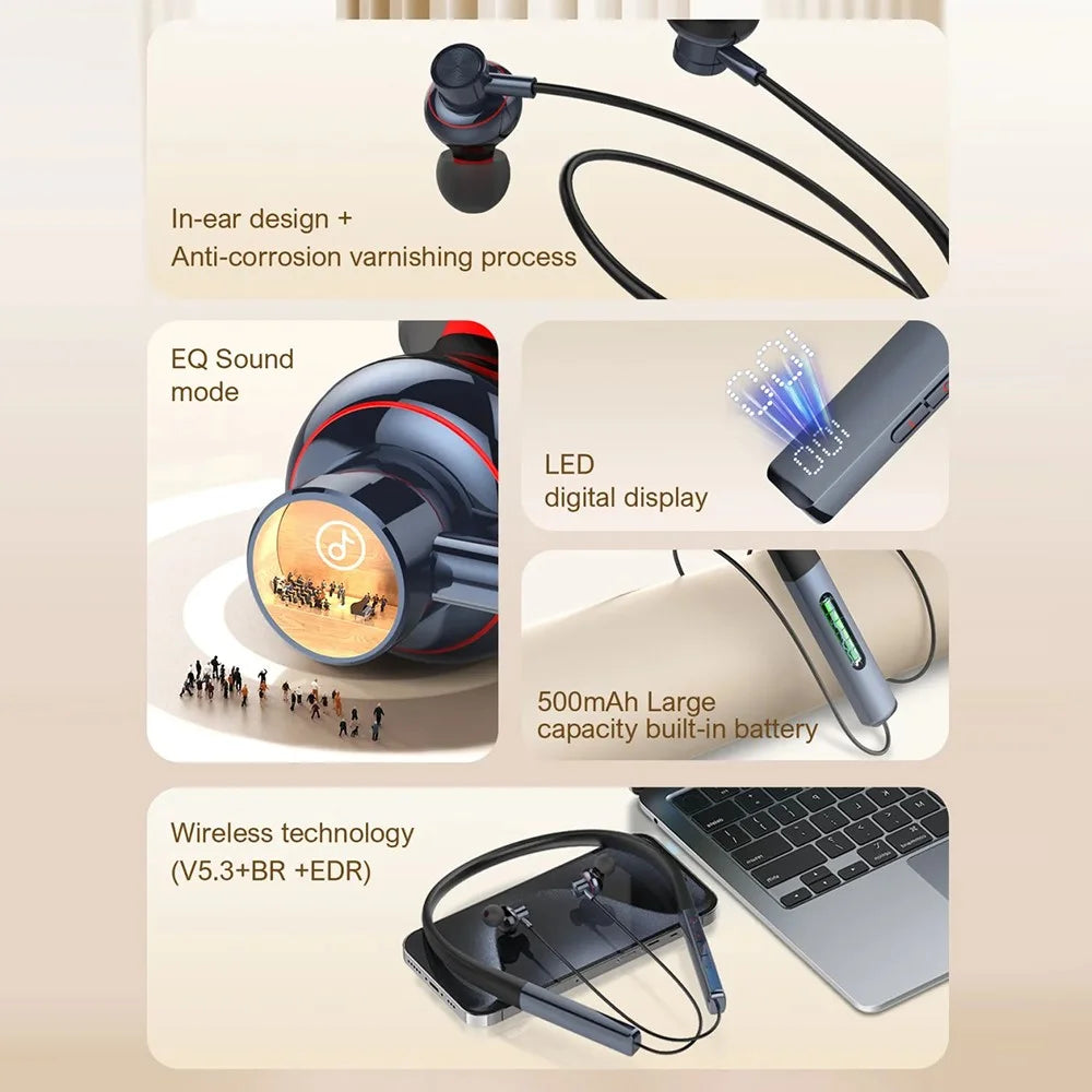 LDNIO N01 Neckband Bluetooth-compatible In-Ear Earphones 13mm HiFi 50 Hours Battery Type-C Wireless Headset for Sports - Black  /  Blue - 3