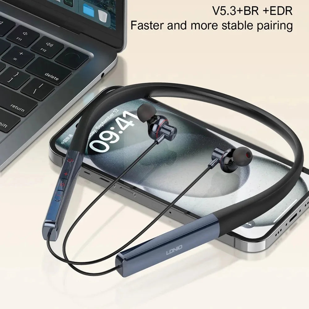 LDNIO N01 Neckband Bluetooth-compatible In-Ear Earphones 13mm HiFi 50 Hours Battery Type-C Wireless Headset for Sports - Black  /  Blue - 4