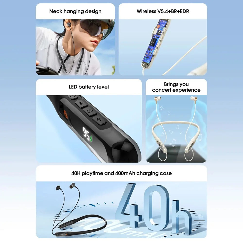LDNIO N03 Neckband Bluetooth-compatible 5.4 Earphones 40H Playtime 400mAh Wireless Headset for Sports Running - Blue - 3