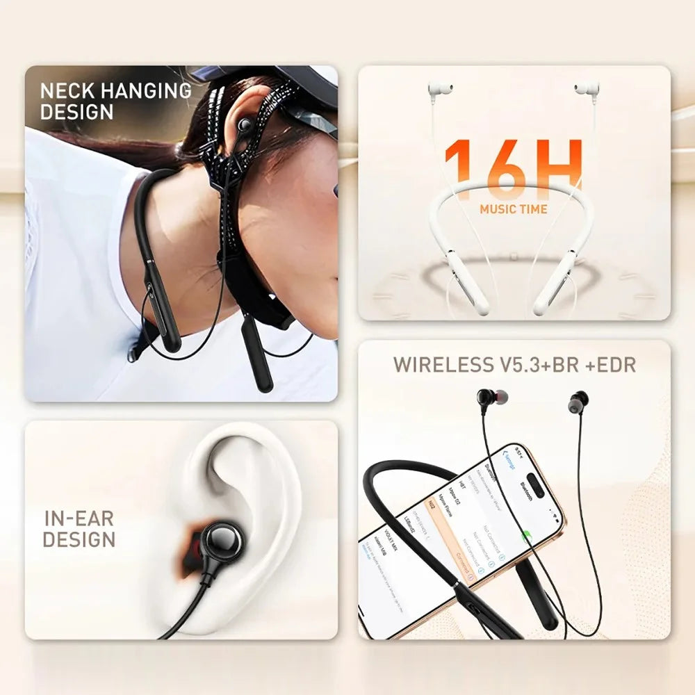 LDNIO N02 Neckband Bluetooth-compatible 5.3 Semi-In-Ear Earphones 10mm Driver 200mAh 16H Playtime Headset for Sports - Black - 3