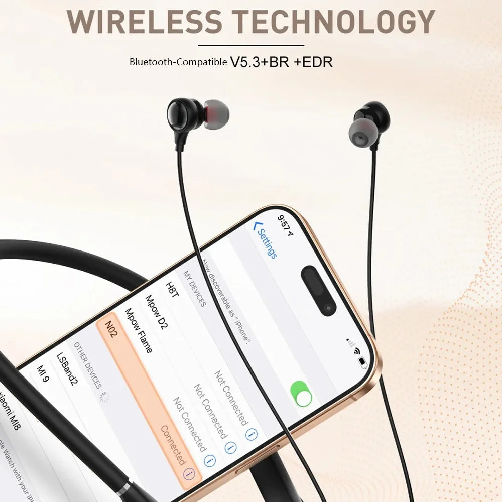 LDNIO N02 Neckband Bluetooth-compatible 5.3 Semi-In-Ear Earphones 10mm Driver 200mAh 16H Playtime Headset for Sports - Black - 5