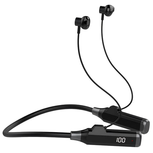 LDNIO N05 Neckband Bluetooth-compatible Semi-In-Ear Earphones 1000mAh Battery LED Display Type-C Fast Charging Wireless Headset - Black - 1