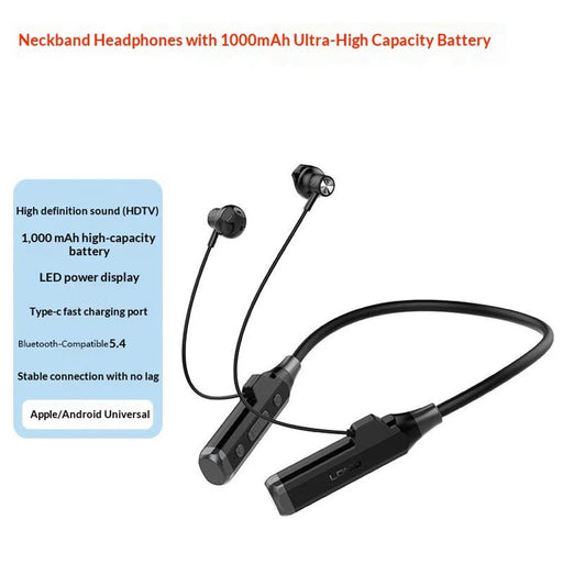 LDNIO N05 Neckband Bluetooth-compatible Semi-In-Ear Earphones 1000mAh Battery LED Display Type-C Fast Charging Wireless Headset - Black - 2
