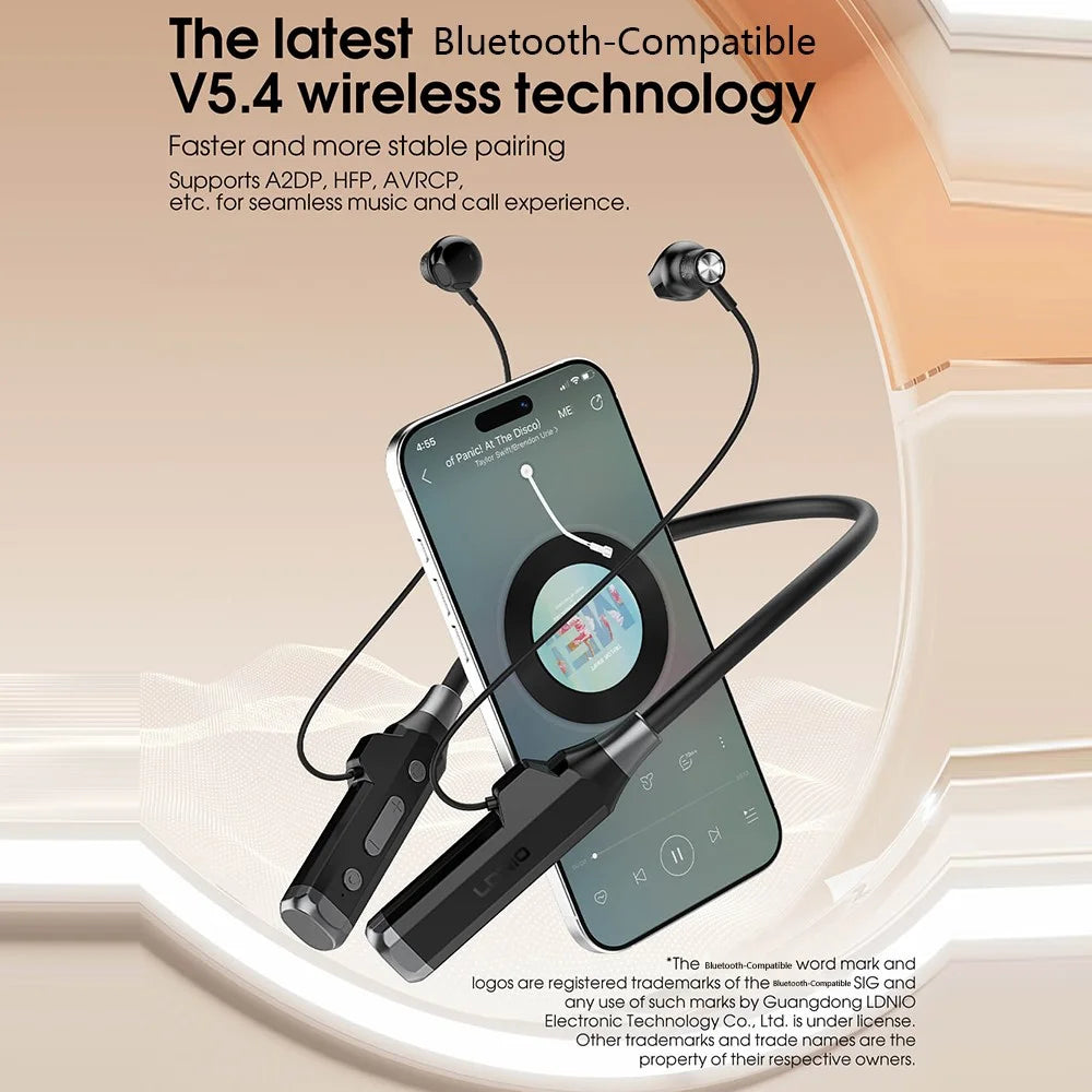 LDNIO N05 Neckband Bluetooth-compatible Semi-In-Ear Earphones 1000mAh Battery LED Display Type-C Fast Charging Wireless Headset - Black - 3