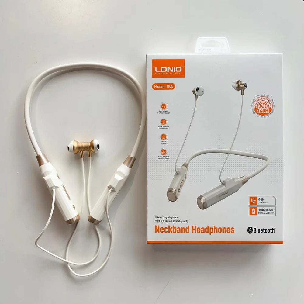 LDNIO N05 Neckband Bluetooth-compatible Semi-In-Ear Earphones 1000mAh Battery LED Display Type-C Fast Charging Wireless Headset - Black - 7