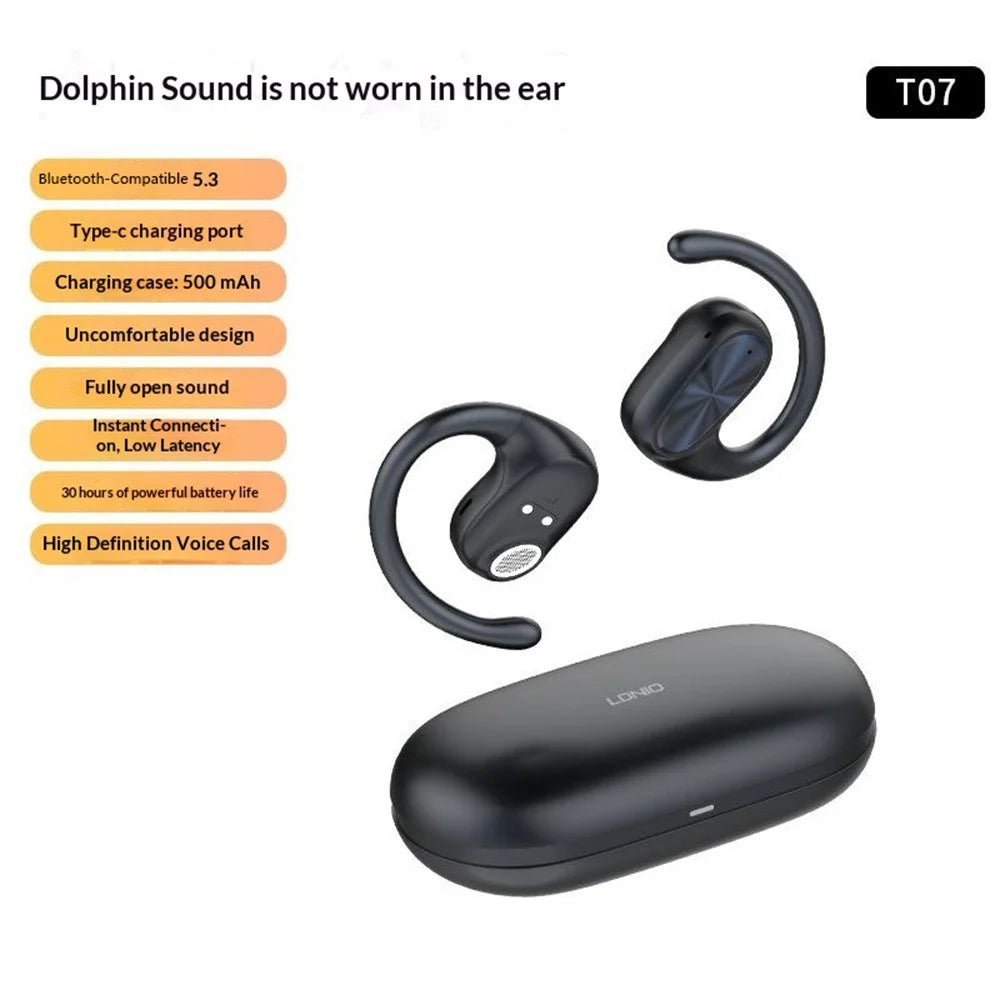 LDNIO T07 Open Ear Hook Bluetooth-compatible Earphones 15mm Driver 30-Hour Playtime HD Voice Calls Headset for Sports Running - Black - 3