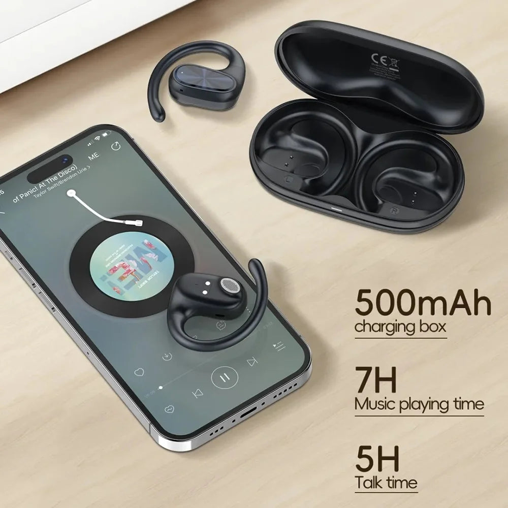 LDNIO T07 Open Ear Hook Bluetooth-compatible Earphones 15mm Driver 30-Hour Playtime HD Voice Calls Headset for Sports Running - Black - 5