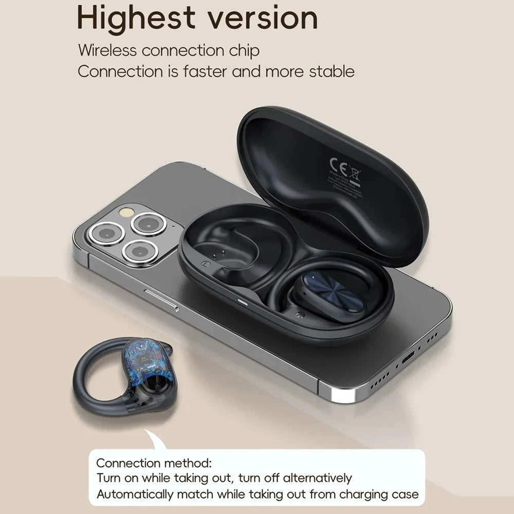 LDNIO T07 Open Ear Hook Bluetooth-compatible Earphones 15mm Driver 30-Hour Playtime HD Voice Calls Headset for Sports Running - Black - 6