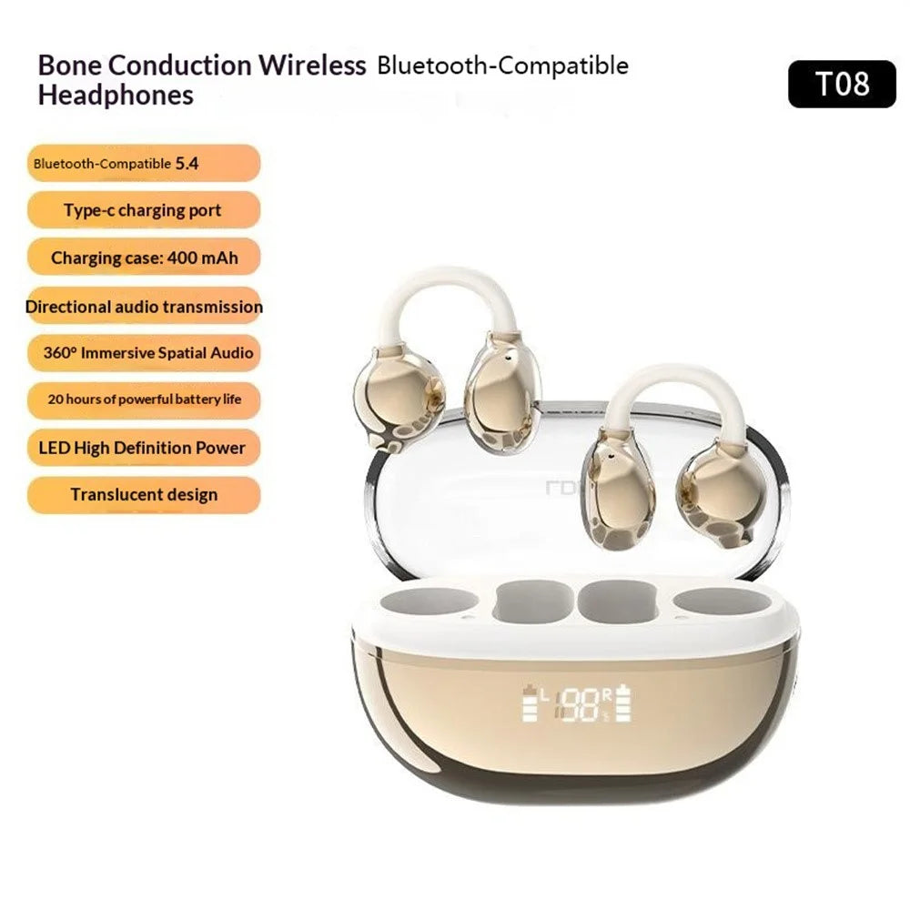 LDNIO T08 Bone Conduction Open Ear Clip Wireless Bluetooth-compatible 5.4 Earbuds 20-Hour Battery Directional Sound Headphones - Champagne Gold - 2