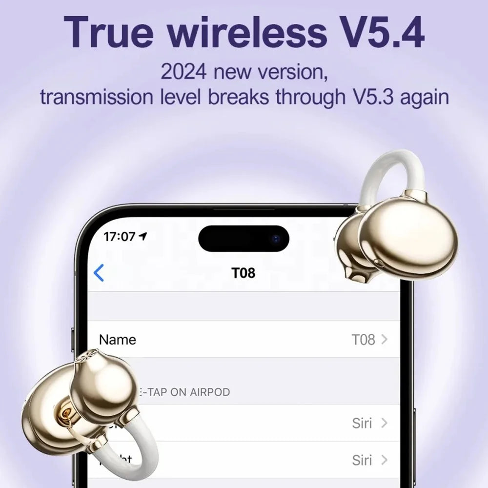 LDNIO T08 Bone Conduction Open Ear Clip Wireless Bluetooth-compatible 5.4 Earbuds 20-Hour Battery Directional Sound Headphones - Champagne Gold - 4