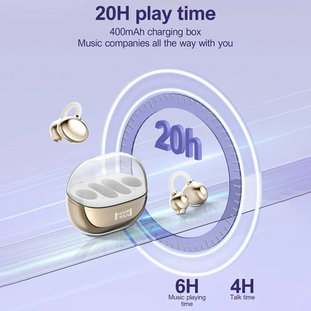 LDNIO T08 Bone Conduction Open Ear Clip Wireless Bluetooth-compatible 5.4 Earbuds 20-Hour Battery Directional Sound Headphones - Champagne Gold - 5