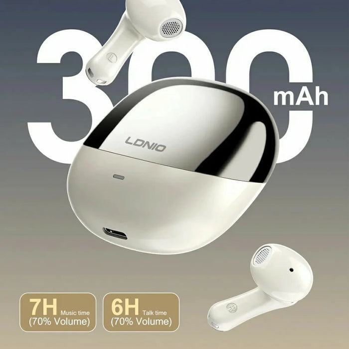 LDNIO T15 TWS Bluetooth-compatible V6.0 Earbuds IPX5 Waterproof HiFi Sound Semi-in-Ear Wireless Earbuds - White - 3