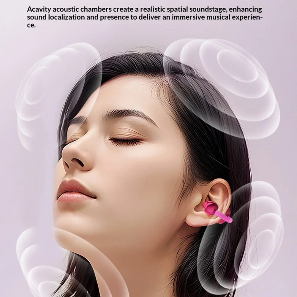 X22 OWS Open Ear Clip-On Earbuds Bluetooth-compatible 5.4 Wireless Earbuds with Purse Style Charging Case for Women - Brilliant Magenta - 4