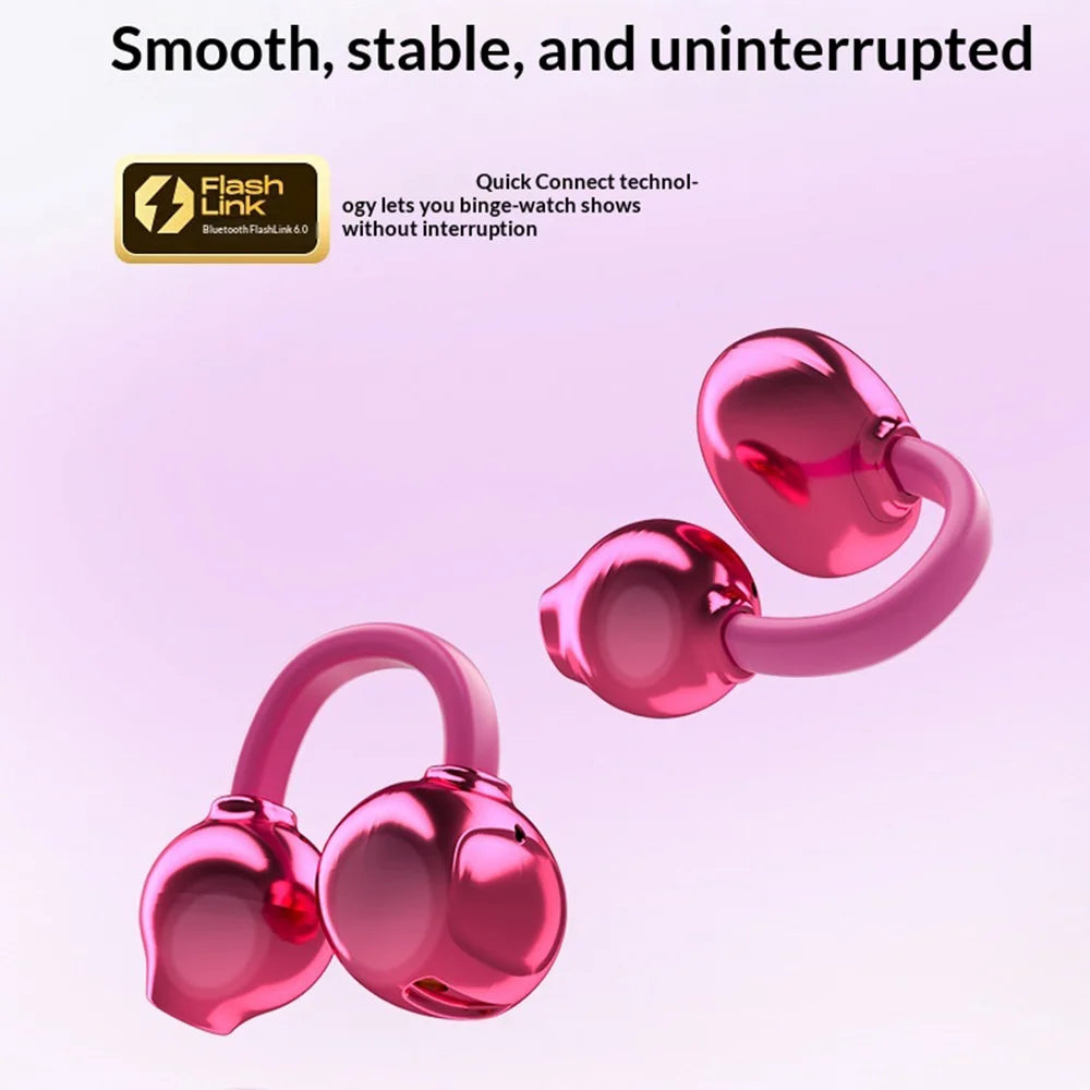 X22 OWS Open Ear Clip-On Earbuds Bluetooth-compatible 5.4 Wireless Earbuds with Purse Style Charging Case for Women - Brilliant Magenta - 5