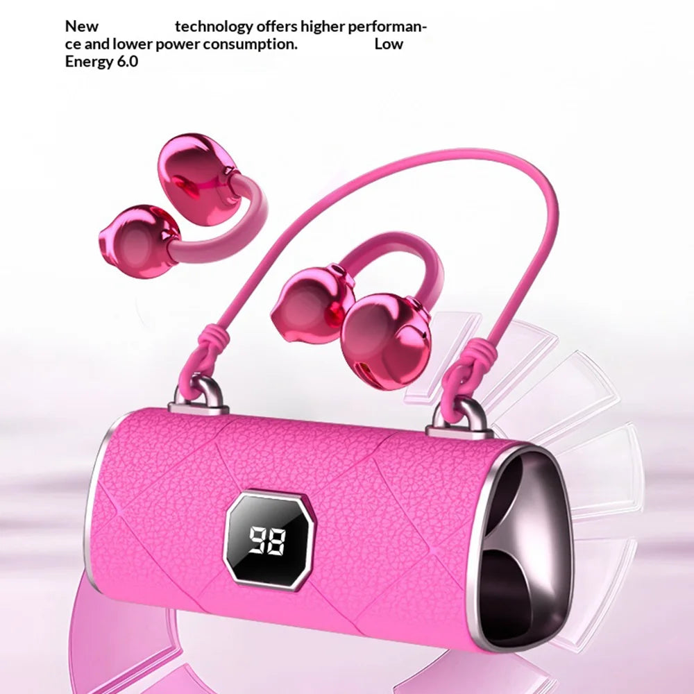 X22 OWS Open Ear Clip-On Earbuds Bluetooth-compatible 5.4 Wireless Earbuds with Purse Style Charging Case for Women - Brilliant Magenta - 6