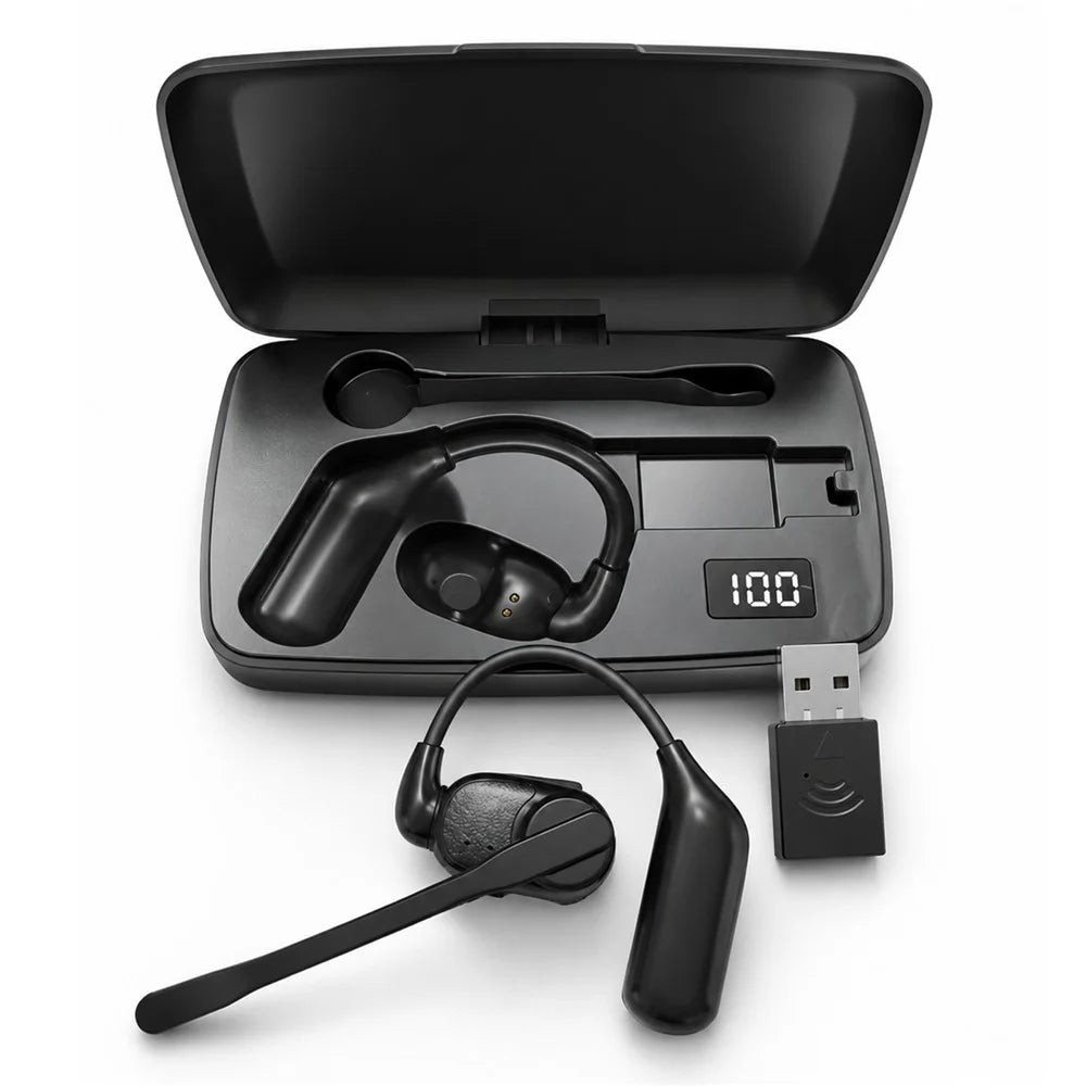 Noise Cancelling Mono Bluetooth-compatible 6.0 Earphones with Rotating Microphone Business Earphones with Wireless Adapter - Black - 1