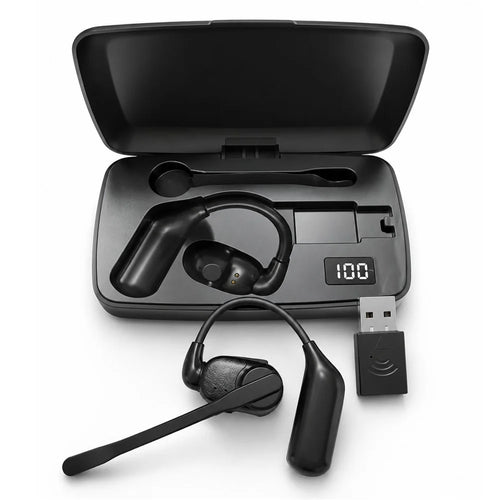 Noise Cancelling Mono Bluetooth-compatible 6.0 Earphones with Rotating Microphone Business Earphones with Wireless Adapter - Black - 1
