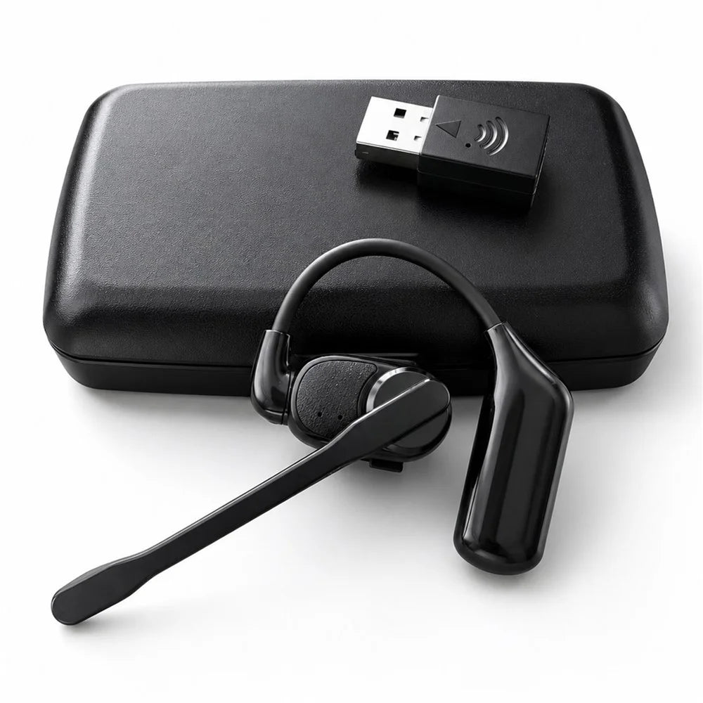 Noise Cancelling Mono Bluetooth-compatible 6.0 Earphones with Rotating Microphone Business Earphones with Wireless Adapter - Black - 2