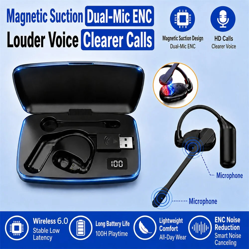 Noise Cancelling Mono Bluetooth-compatible 6.0 Earphones with Rotating Microphone Business Earphones with Wireless Adapter - Black - 3