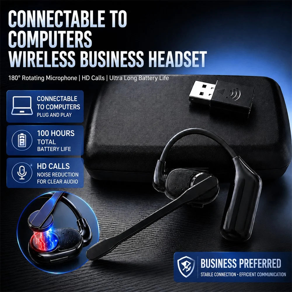 Noise Cancelling Mono Bluetooth-compatible 6.0 Earphones with Rotating Microphone Business Earphones with Wireless Adapter - Black - 5