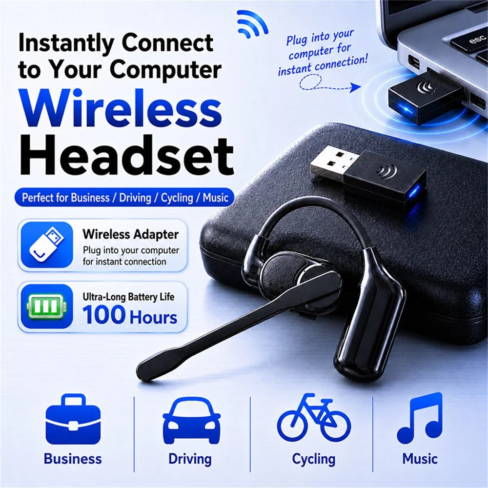 Noise Cancelling Mono Bluetooth-compatible 6.0 Earphones with Rotating Microphone Business Earphones with Wireless Adapter - Black - 6