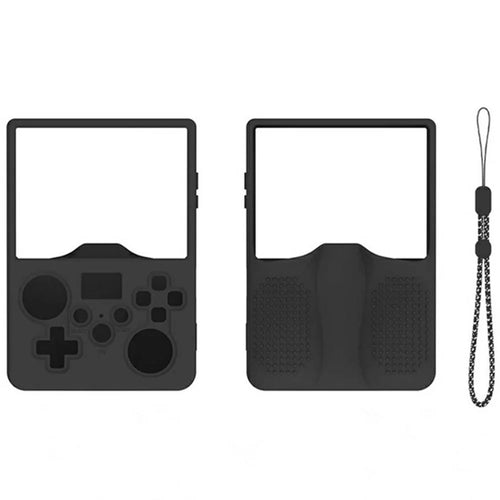For R36MAX2 Gaming Console Case Full Protection Soft Silicone Cover with Lanyard - Black - 1