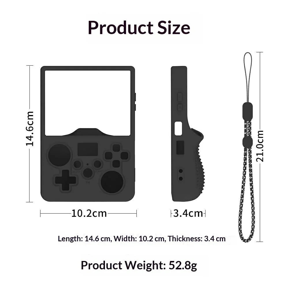 For R36MAX2 Gaming Console Case Full Protection Soft Silicone Cover with Lanyard - Black - 6