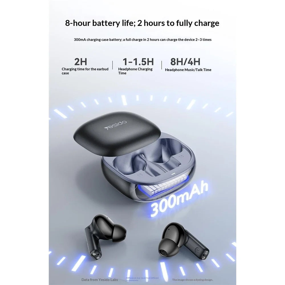 YESIDO TWS43 Bluetooth-compatible 6.0 Earbuds ANC ENC Noise Cancelling TWS Earphones for Music Call - Black - 4