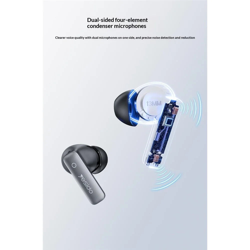 YESIDO TWS43 Bluetooth-compatible 6.0 Earbuds ANC ENC Noise Cancelling TWS Earphones for Music Call - Black - 7
