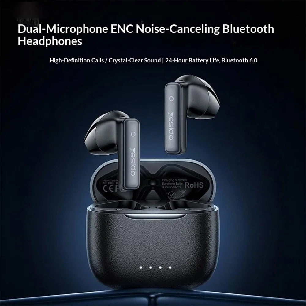 YESIDO TWS44 Bluetooth-compatible Earbuds Semi-in-ear Dual Mic ENC Noise Cancelling Earphones - Black - 2