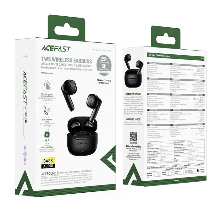 ACEFAST W11 Semi-in-Ear Wireless Earbuds TWS Bluetooth-compatible 6.0 Earphones AI Call Noise Cancelling Gaming Mode - Black - 5