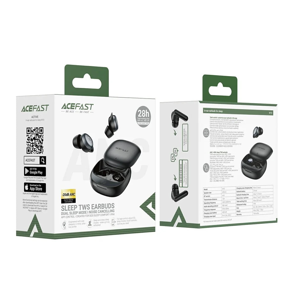 ACEFAST W10 In-Ear Wireless Earbuds Bluetooth-compatible 6.0 TWS Earphones ANC IPX4 for Sleep - Black - 7
