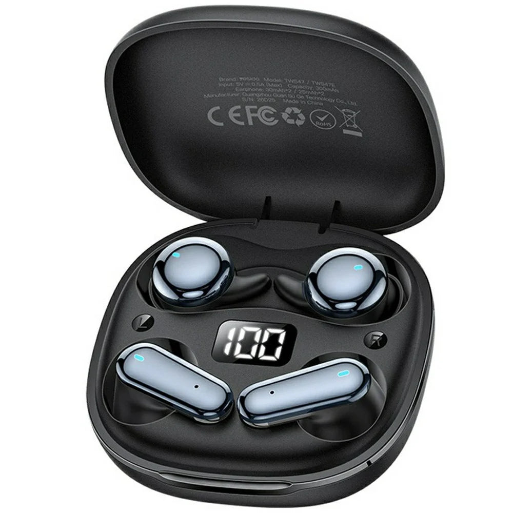 YESIDO TWS47 2 in 1 In-Ear and Semi-In-Ear TWS Bluetooth-compatible Earbuds with LED Battery Display - Black - 1