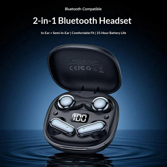 YESIDO TWS47 2 in 1 In-Ear and Semi-In-Ear TWS Bluetooth-compatible Earbuds with LED Battery Display - Black - 2