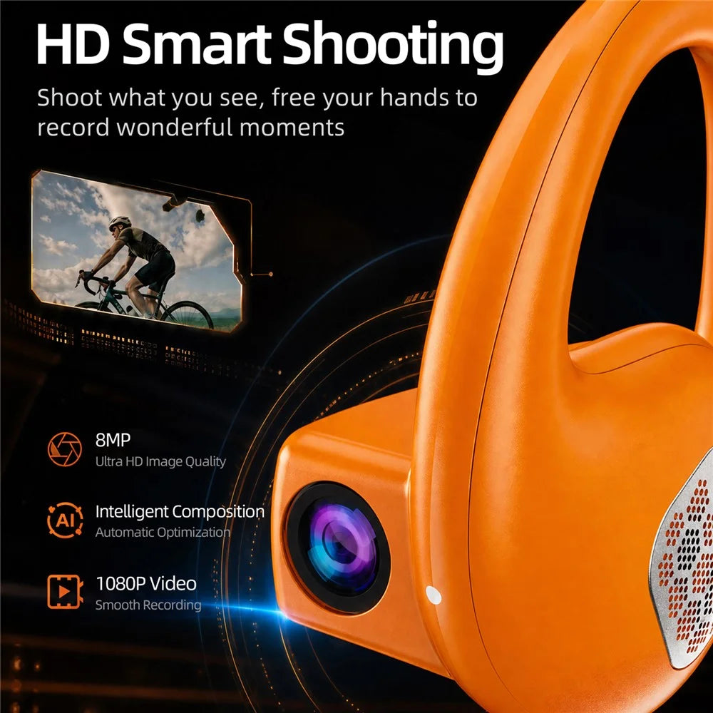 E900 Open Ear Bluetooth-compatible Earphones with 8MP Camera AI Translation ENC Noise Reduction Earphones - Orange - 5
