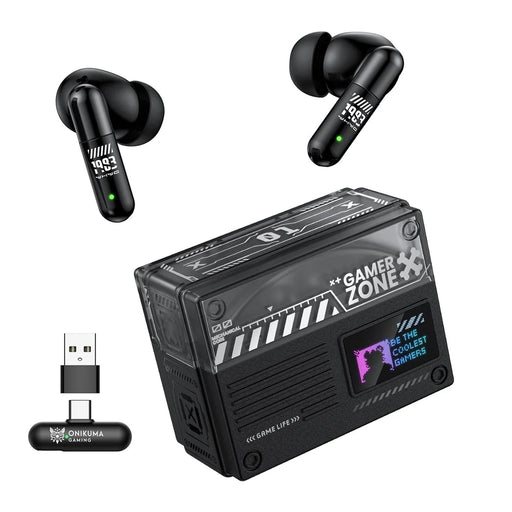 ONIKUMA TX602 Tri-Mode Bluetooth-compatible Gaming Earbuds ANC+ENC Noise Reduction with OLED Display Charging Case - Black - 1