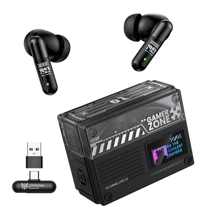 ONIKUMA TX602 Tri-Mode Bluetooth-compatible Gaming Earbuds ANC+ENC Noise Reduction with OLED Display Charging Case - Black - 1