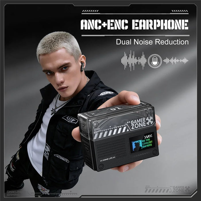 ONIKUMA TX602 Tri-Mode Bluetooth-compatible Gaming Earbuds ANC+ENC Noise Reduction with OLED Display Charging Case - Black - 2
