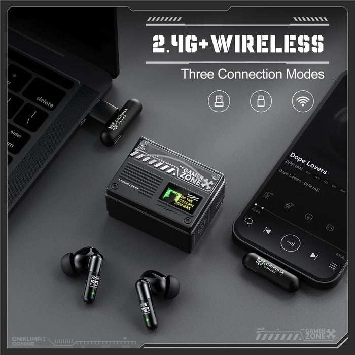 ONIKUMA TX602 Tri-Mode Bluetooth-compatible Gaming Earbuds ANC+ENC Noise Reduction with OLED Display Charging Case - Black - 3