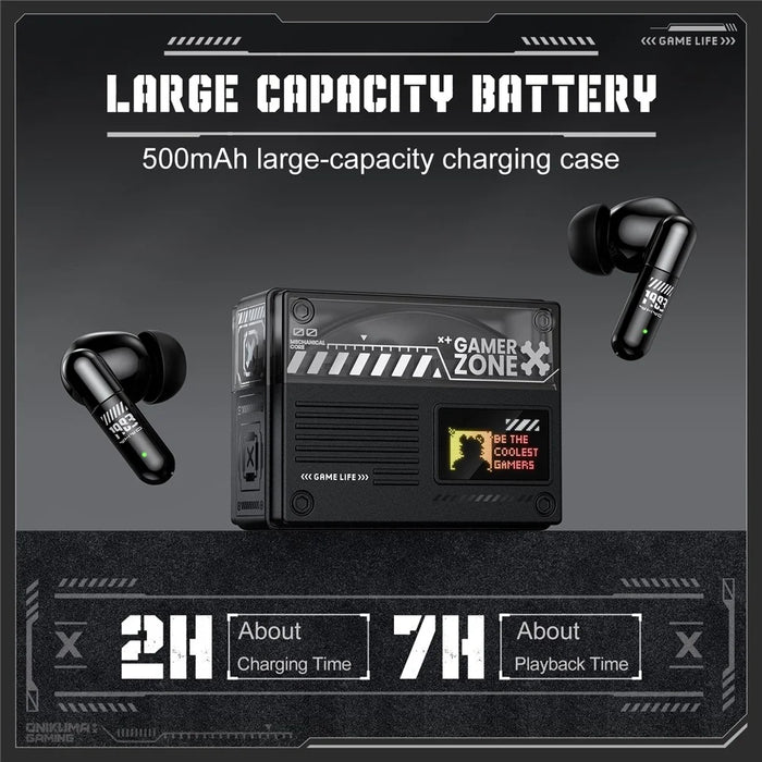 ONIKUMA TX602 Tri-Mode Bluetooth-compatible Gaming Earbuds ANC+ENC Noise Reduction with OLED Display Charging Case - Black - 4