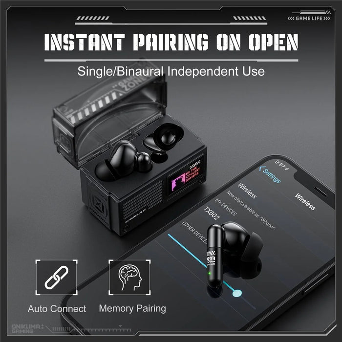 ONIKUMA TX602 Tri-Mode Bluetooth-compatible Gaming Earbuds ANC+ENC Noise Reduction with OLED Display Charging Case - Black - 5