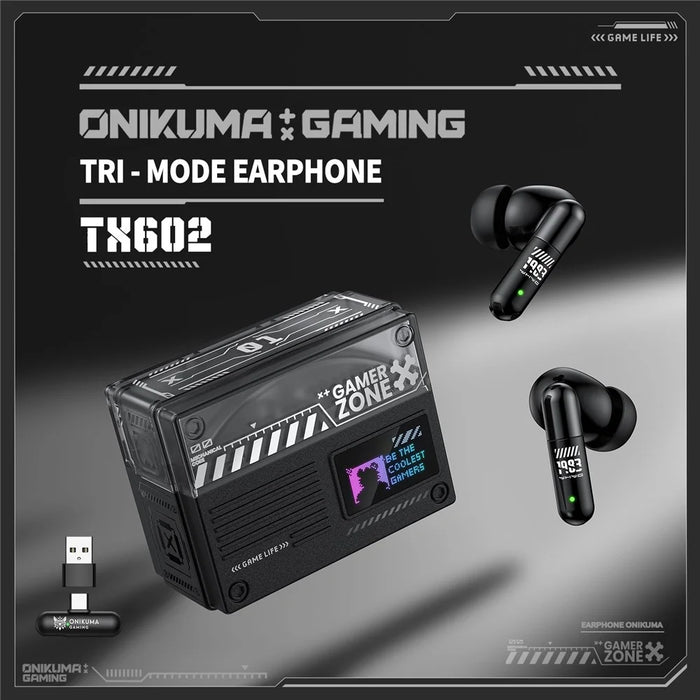 ONIKUMA TX602 Tri-Mode Bluetooth-compatible Gaming Earbuds ANC+ENC Noise Reduction with OLED Display Charging Case - Black - 6