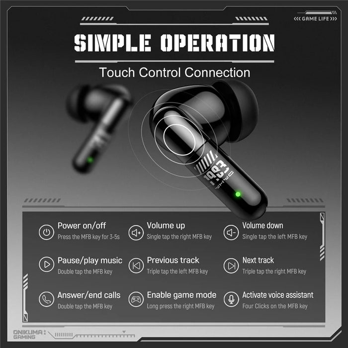 ONIKUMA TX602 Tri-Mode Bluetooth-compatible Gaming Earbuds ANC+ENC Noise Reduction with OLED Display Charging Case - Black - 7