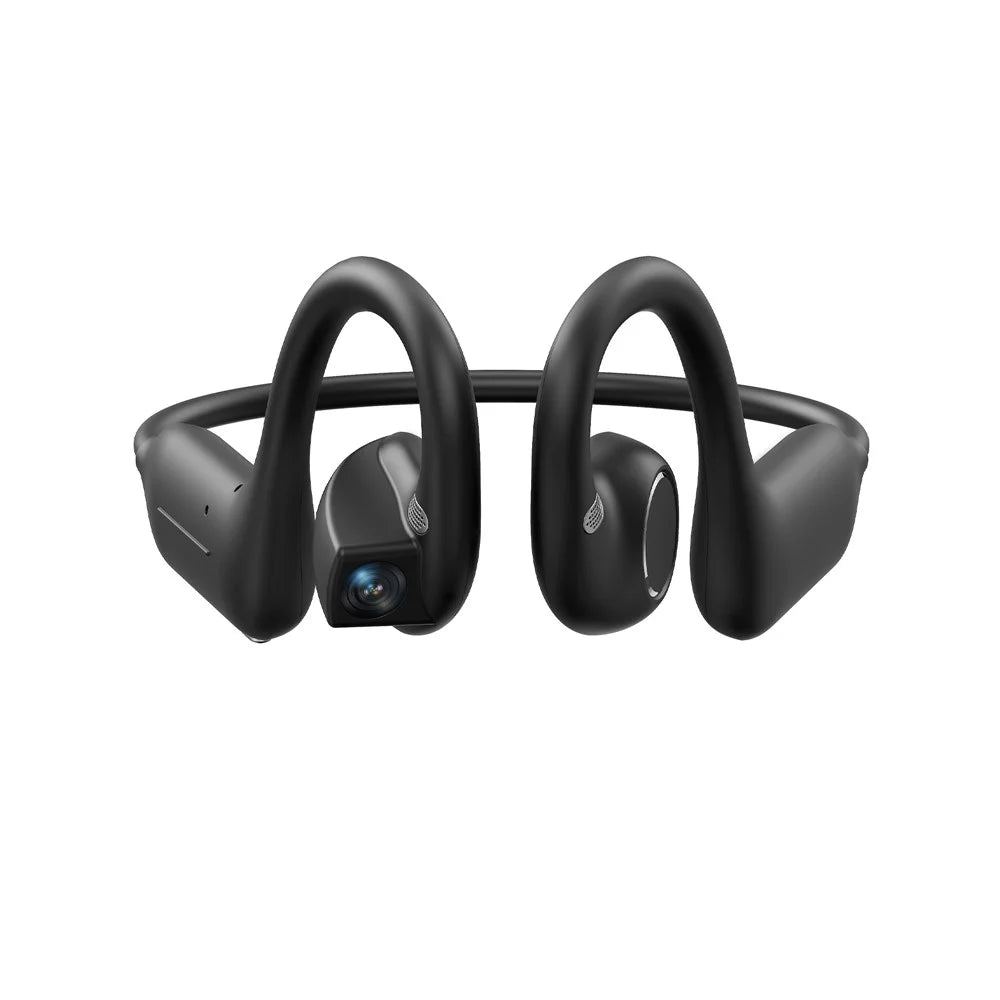 E12 AI Translation Smart Camera Bone Conduction Bluetooth-compatible Earphones 8MP 1080P EIS Video - Black - 2