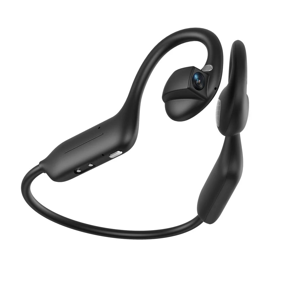 E12 AI Translation Smart Camera Bone Conduction Bluetooth-compatible Earphones 8MP 1080P EIS Video - Black - 3