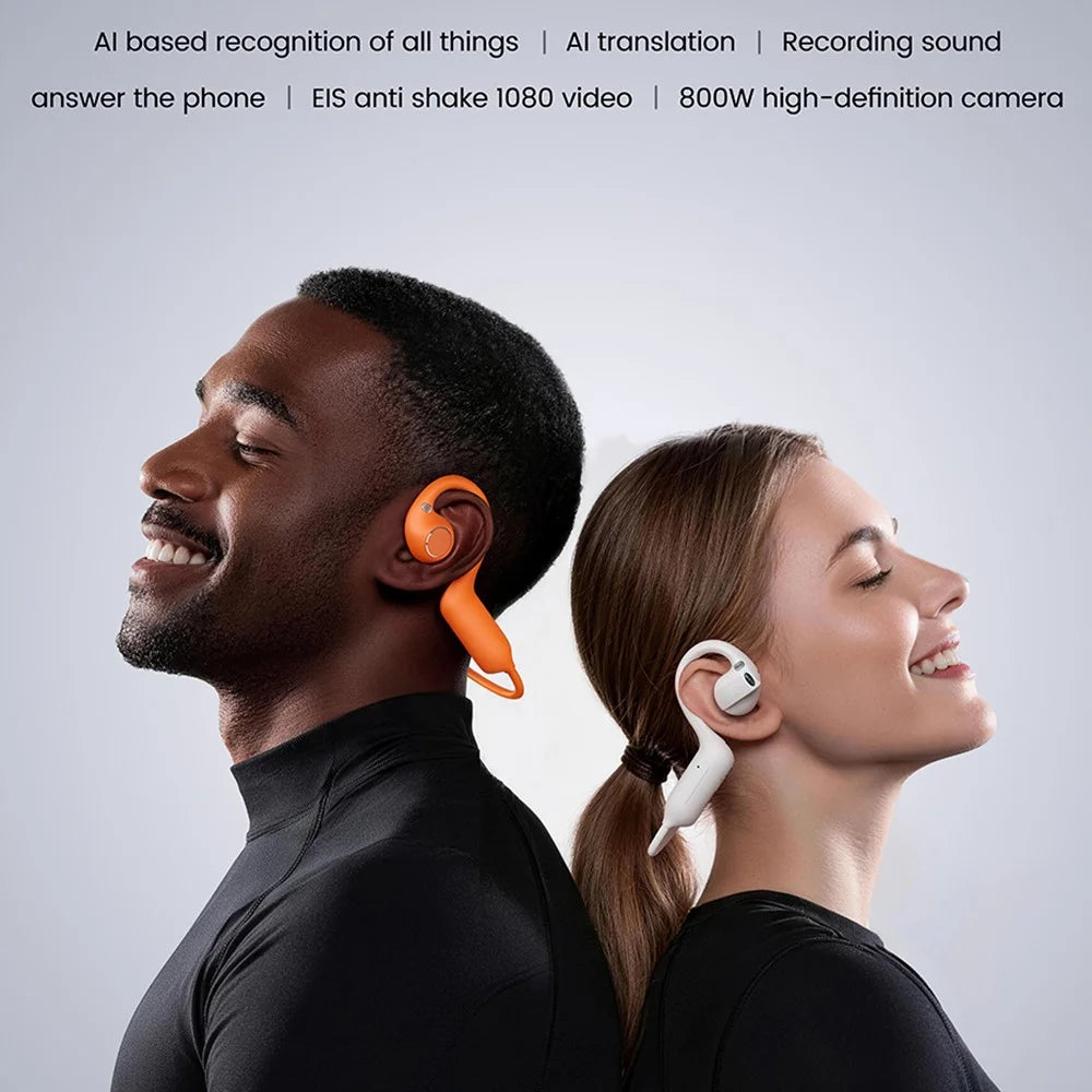 E12 AI Translation Smart Camera Bone Conduction Bluetooth-compatible Earphones 8MP 1080P EIS Video - Black - 5