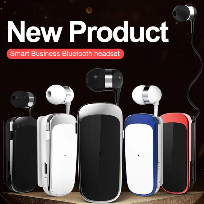 K52 Business Retractable Bluetooth-compatible 4.1 Wireless Headset Earphone Call Remind Vibration Earbuds - White - 4