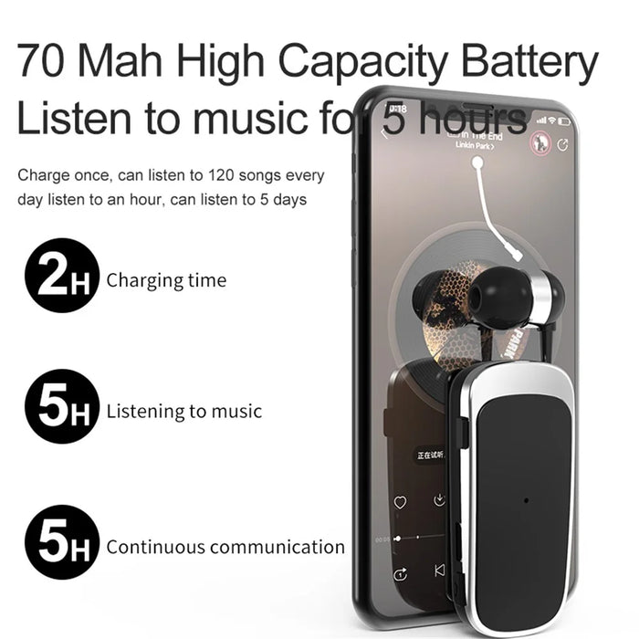 K52 Business Retractable Bluetooth-compatible 4.1 Wireless Headset Earphone Call Remind Vibration Earbuds - White - 6