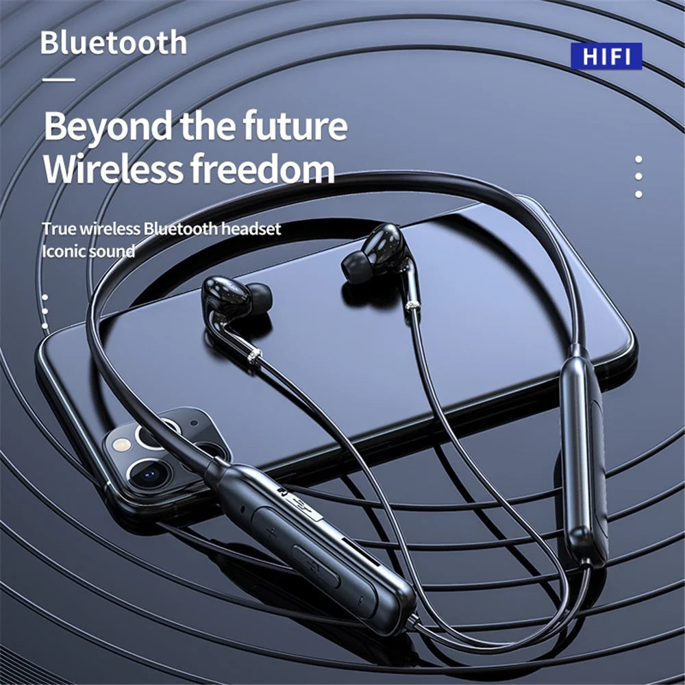 M60 8D Surround Sound Bluetooth-compatible 5.1 Wireless Earphone Neck Hanging Headphone Support TF Card - White - 2