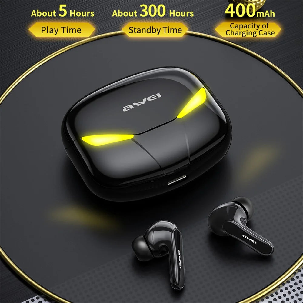 AWEI T35 HiFi TWS Bluetooth-compatible ENC Earphone Wireless Sport Game Music Touch Waterproof AAC Stereo Headset with Mic - Black - 5